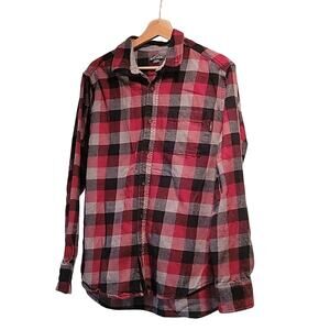 Eddie Bauer Mens Flannel Shirt Large Red Black Buffalo Plaid Country Western